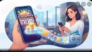 Современный интерфейс мобильного приложения Rich 88 с процессом быстрого вывода джекпота из слотов